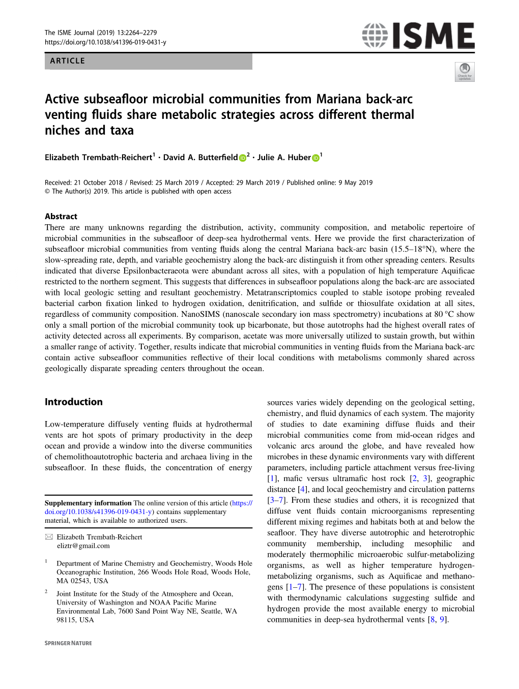 Active Subseafloor Microbial Communities from Mariana Back-Arc