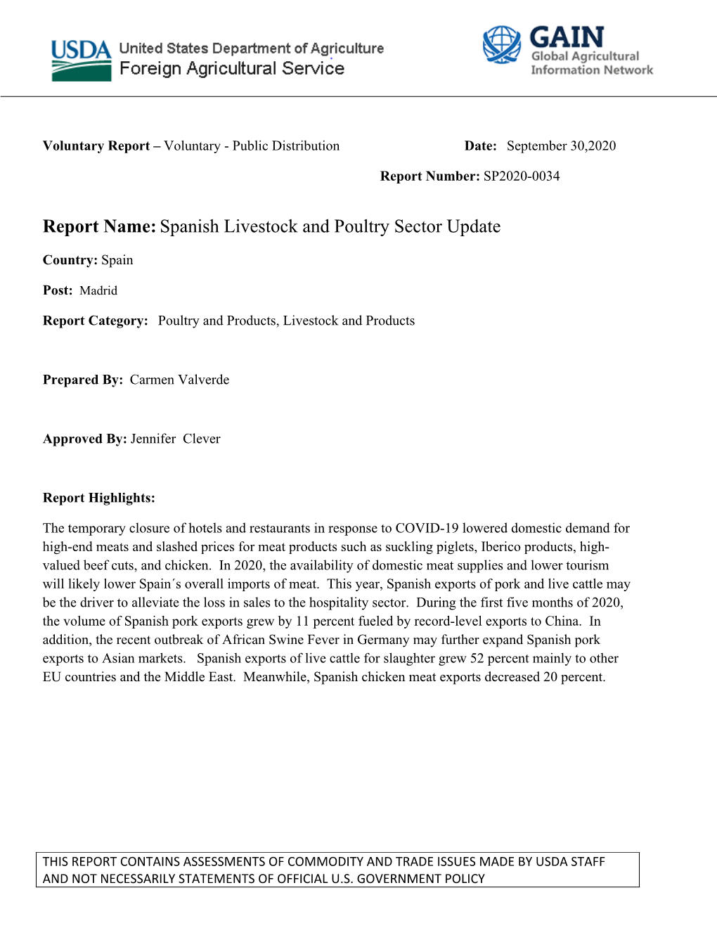 Report Name:Spanish Livestock and Poultry Sector Update