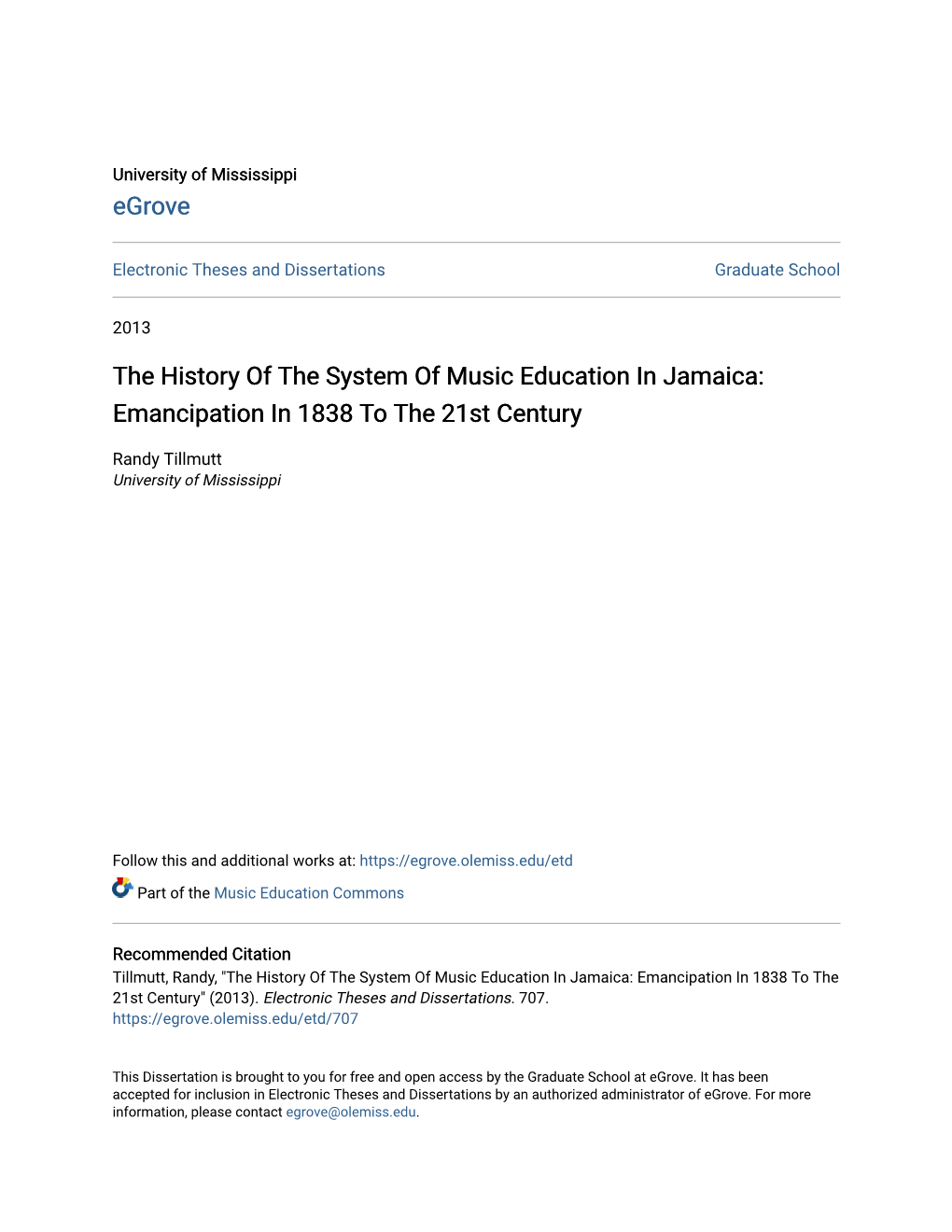 The History of the System of Music Education in Jamaica: Emancipation in 1838 to the 21St Century