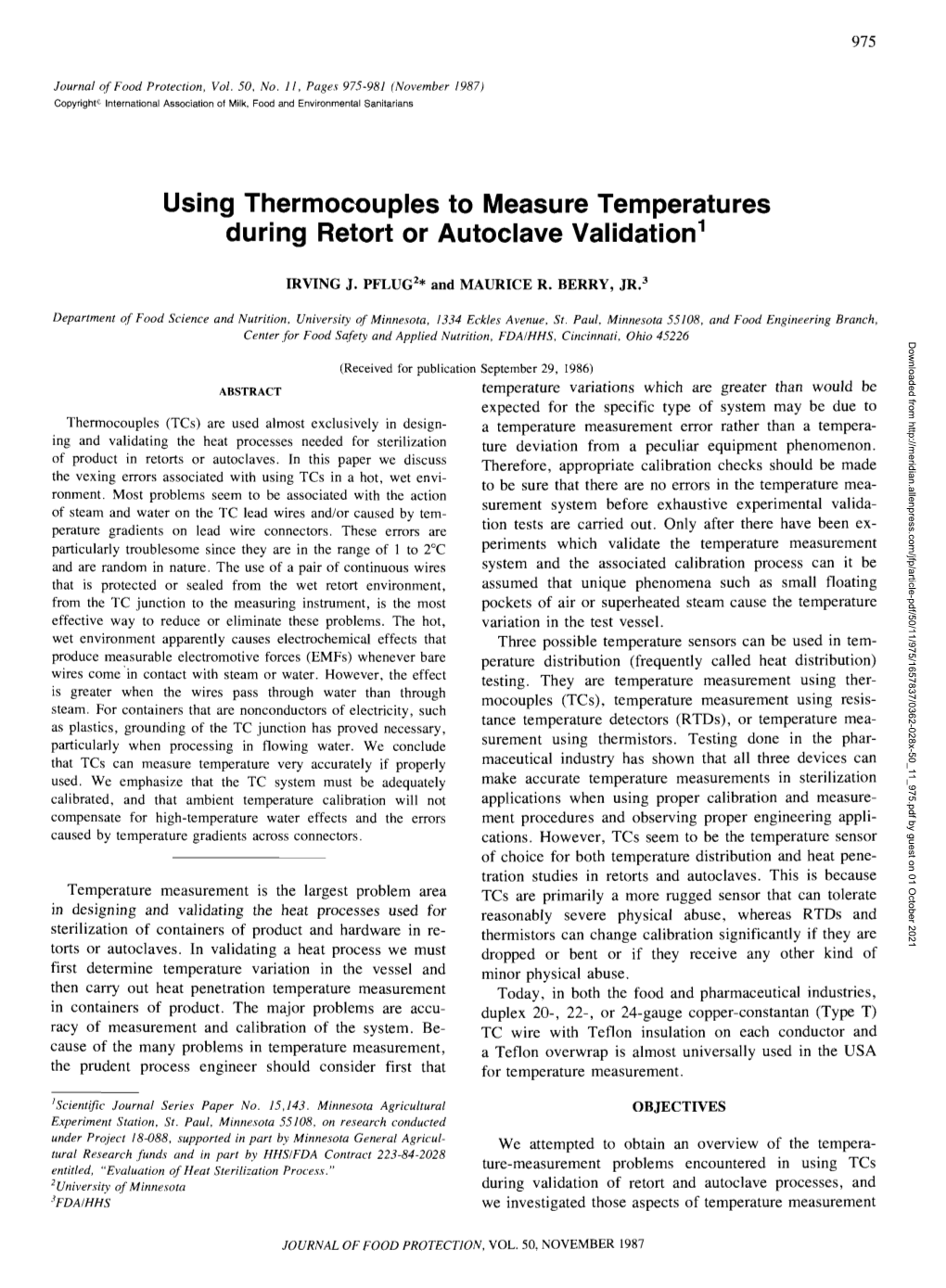 Using Thermocouples to Measure Temperatures During Retort Or Autoclave Validation1