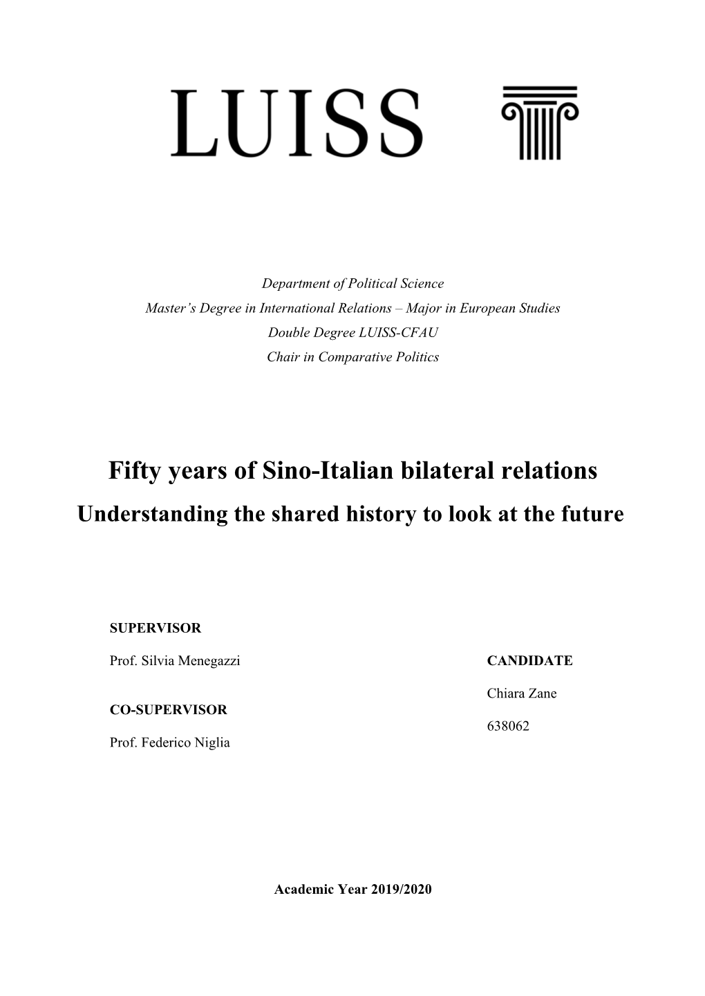 Fifty Years of Sino-Italian Bilateral Relations