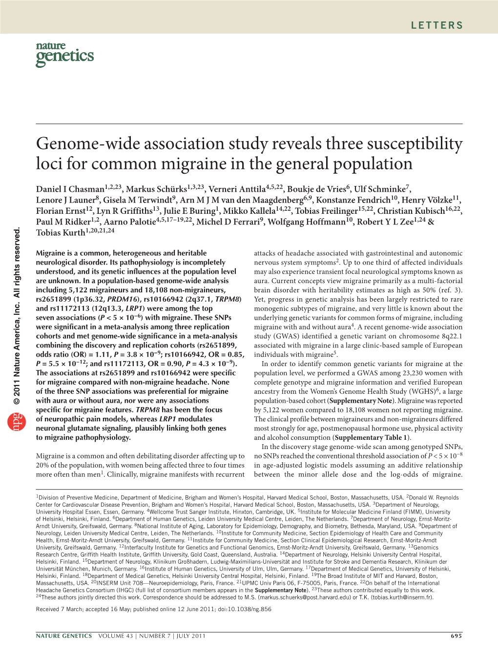 Genome-Wide Association Study Reveals Three Susceptibility Loci For