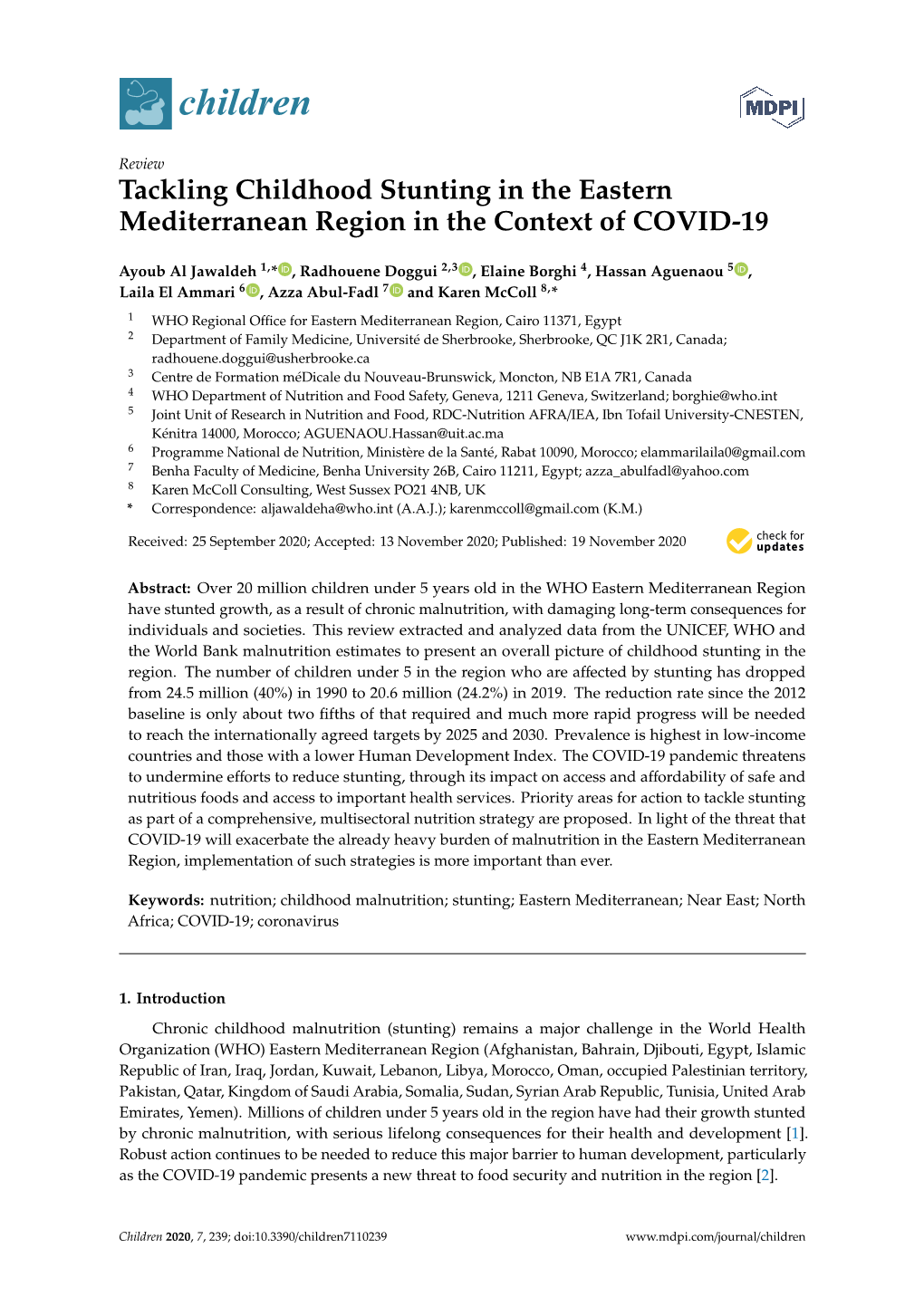Tackling Childhood Stunting in the Eastern Mediterranean Region in the Context of COVID-19