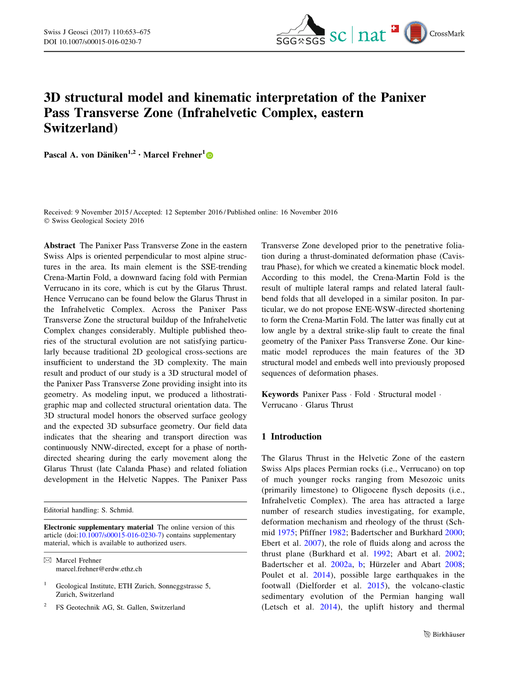 3D Structural Model and Kinematic Interpretation of the Panixer Pass Transverse Zone (Infrahelvetic Complex, Eastern Switzerland)