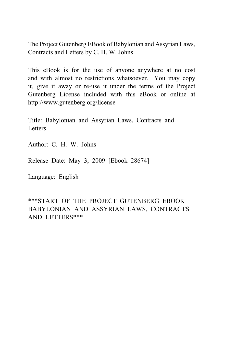 Babylonian and Assyrian Laws, Contracts and Letters by C