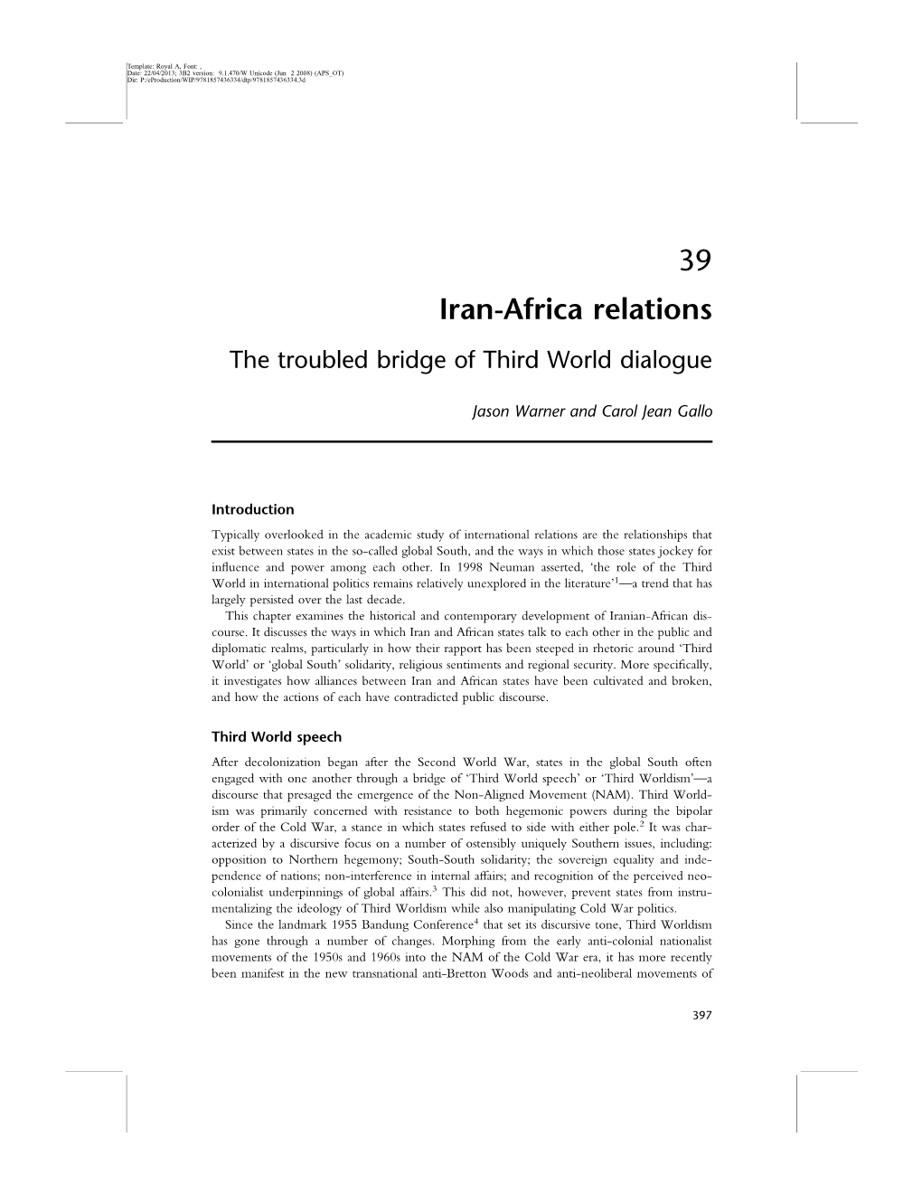 39 Iran-Africa Relations the Troubled Bridge of Third World Dialogue