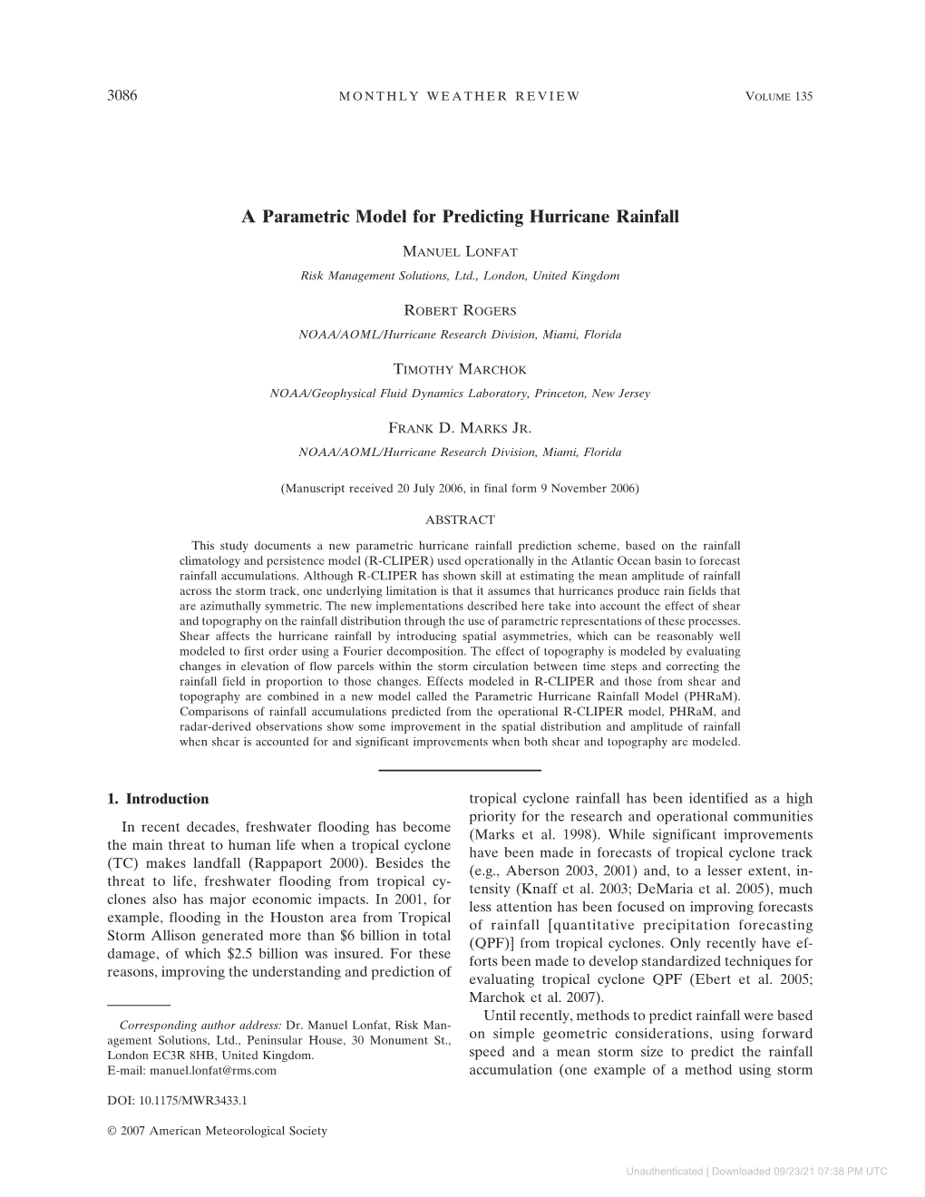 A Parametric Model for Predicting Hurricane Rainfall