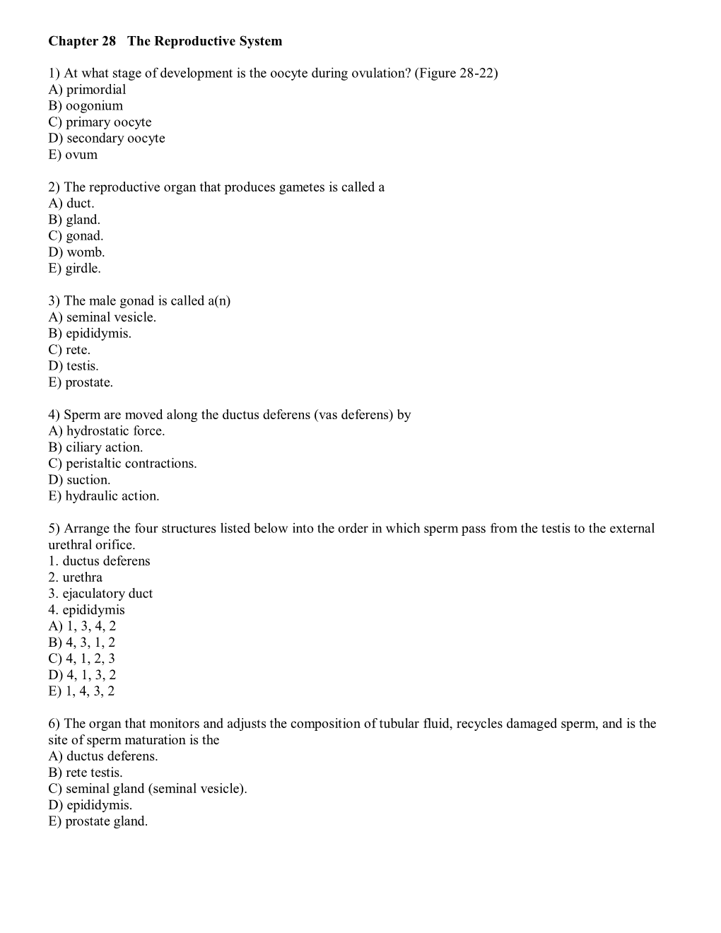 Chapter 28 the Reproductive System 1) at What Stage of Development Is the Oocyte During Ovulation?