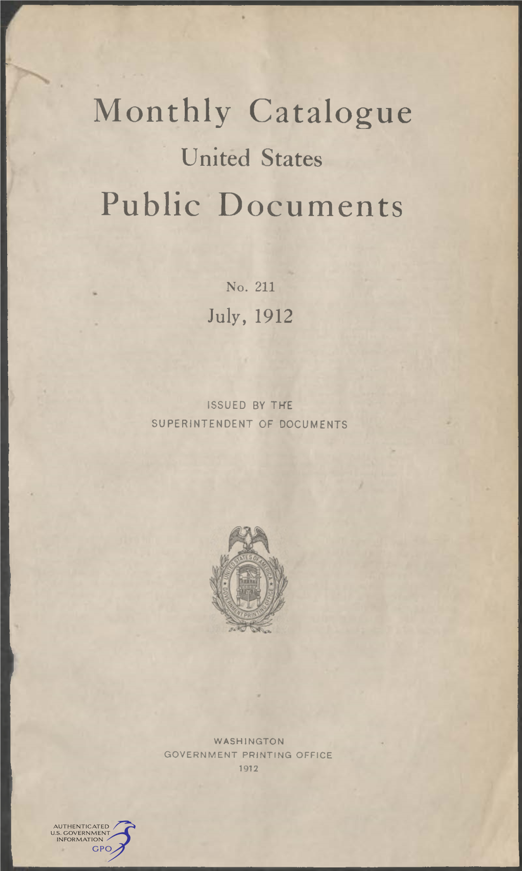 Monthly Catalogue, United States Public Documents, July 1912