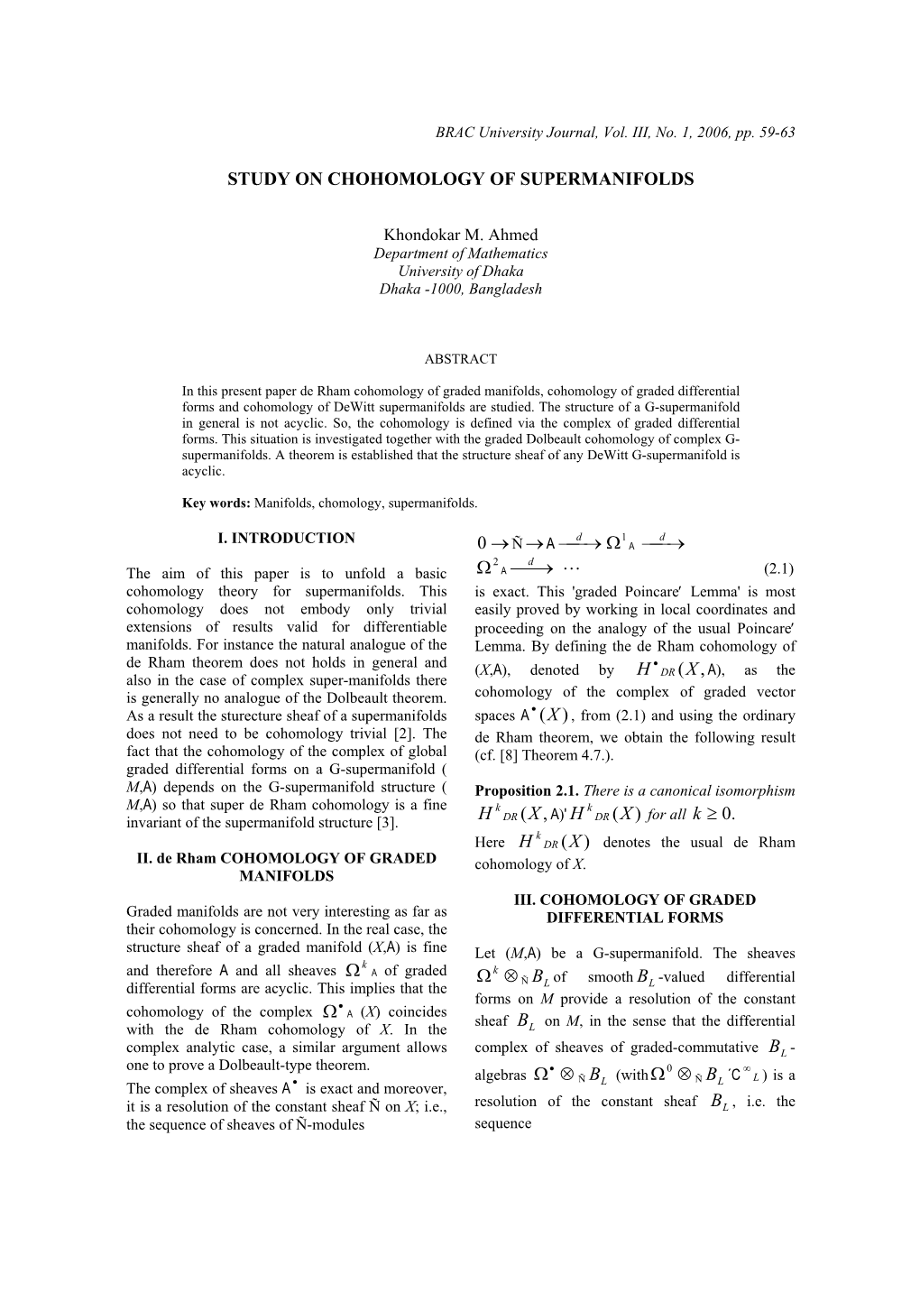 Study on Chohomology of Supermanifolds