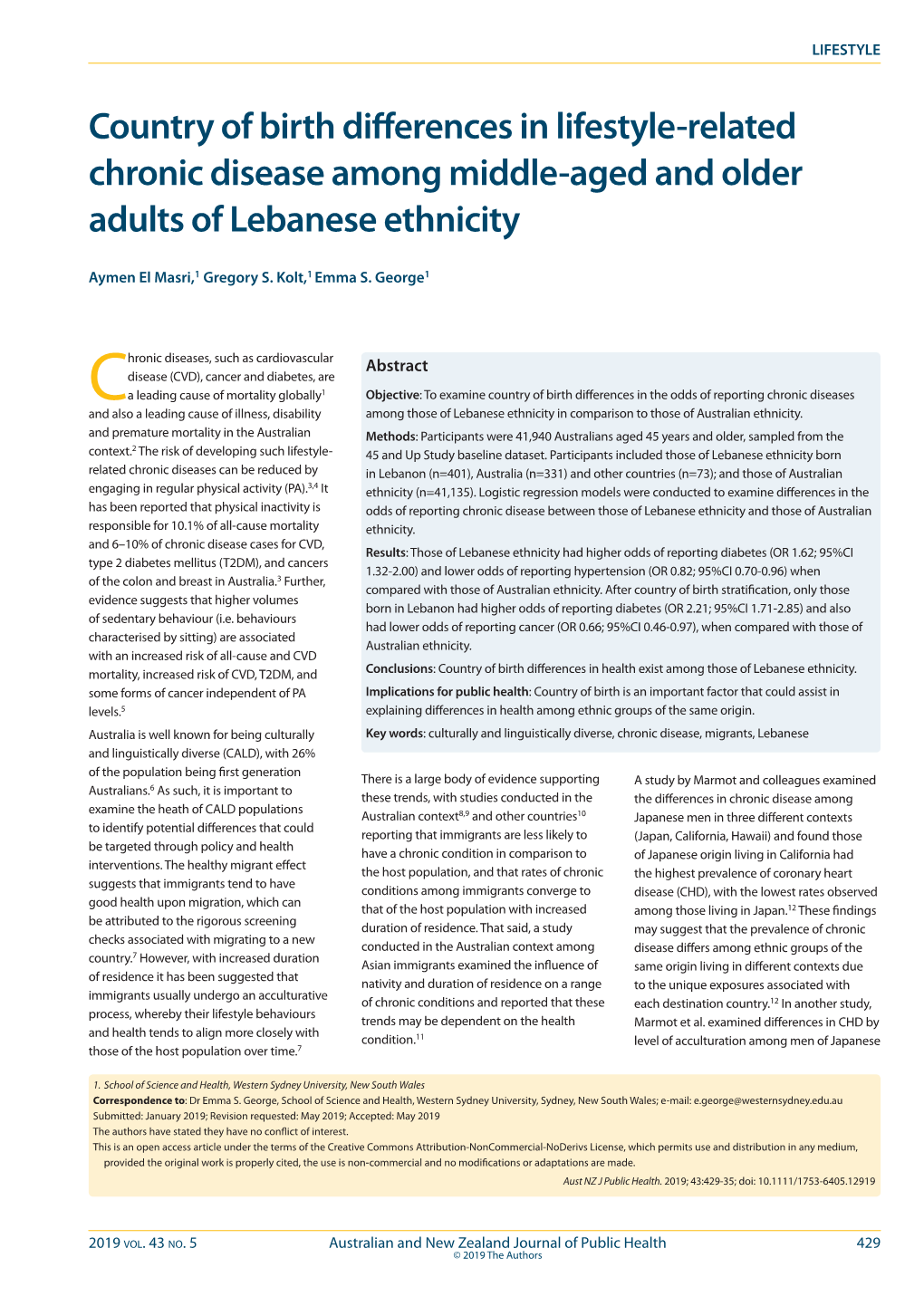 Related Chronic Disease Among Middle&#X02010