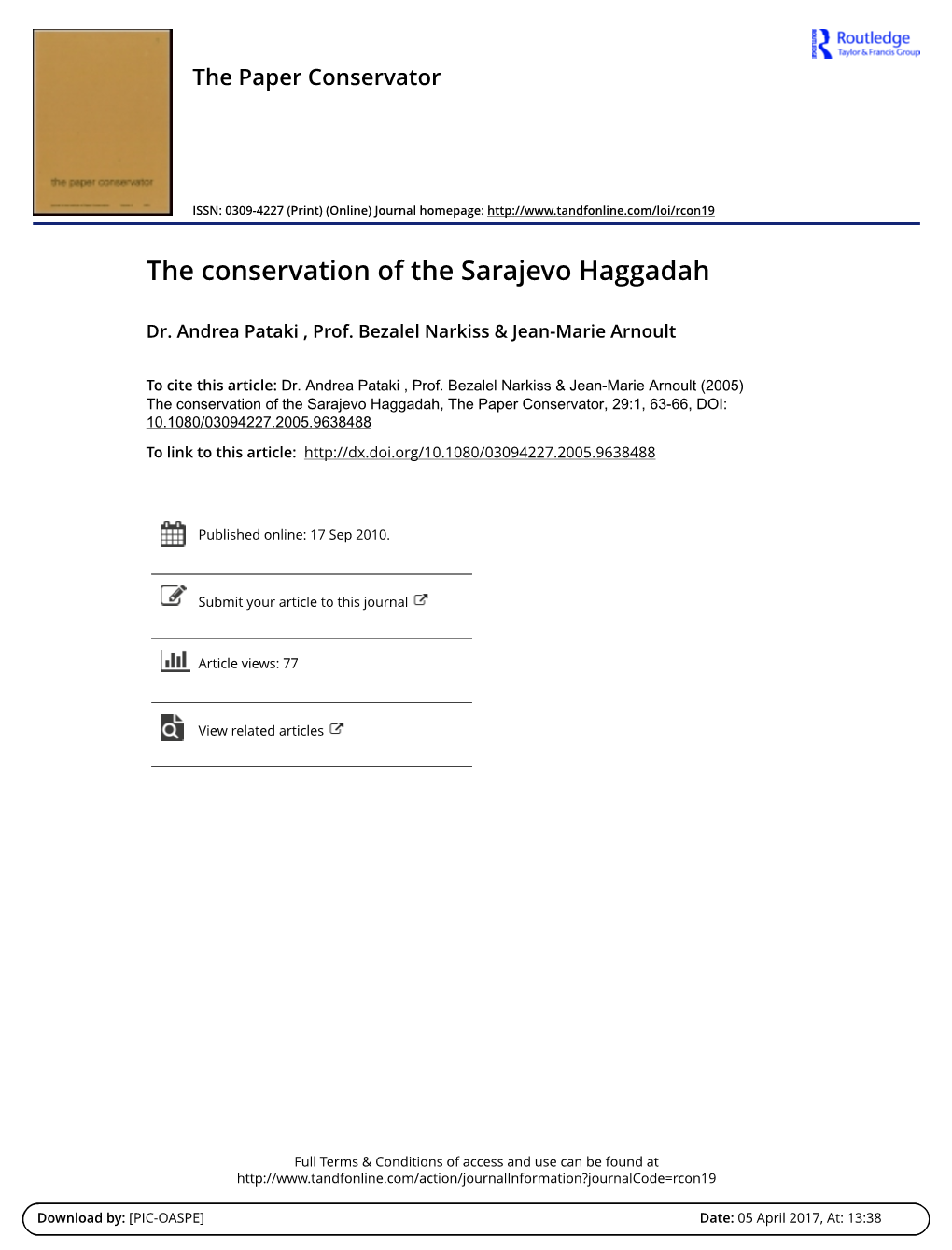 The Conservation of the Sarajevo Haggadah