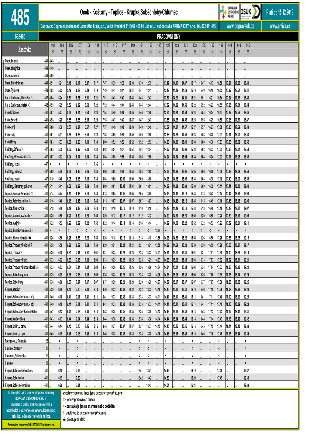 Zastávka Platí Od 15.12.2019 PRACOVNÍ DNY Osek