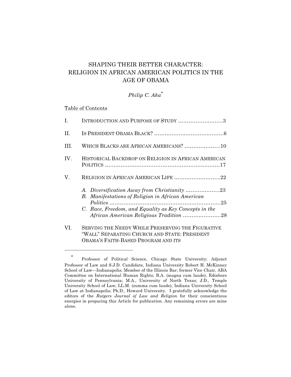 Shaping Their Better Character: Religion in African American Politics in the Age of Obama