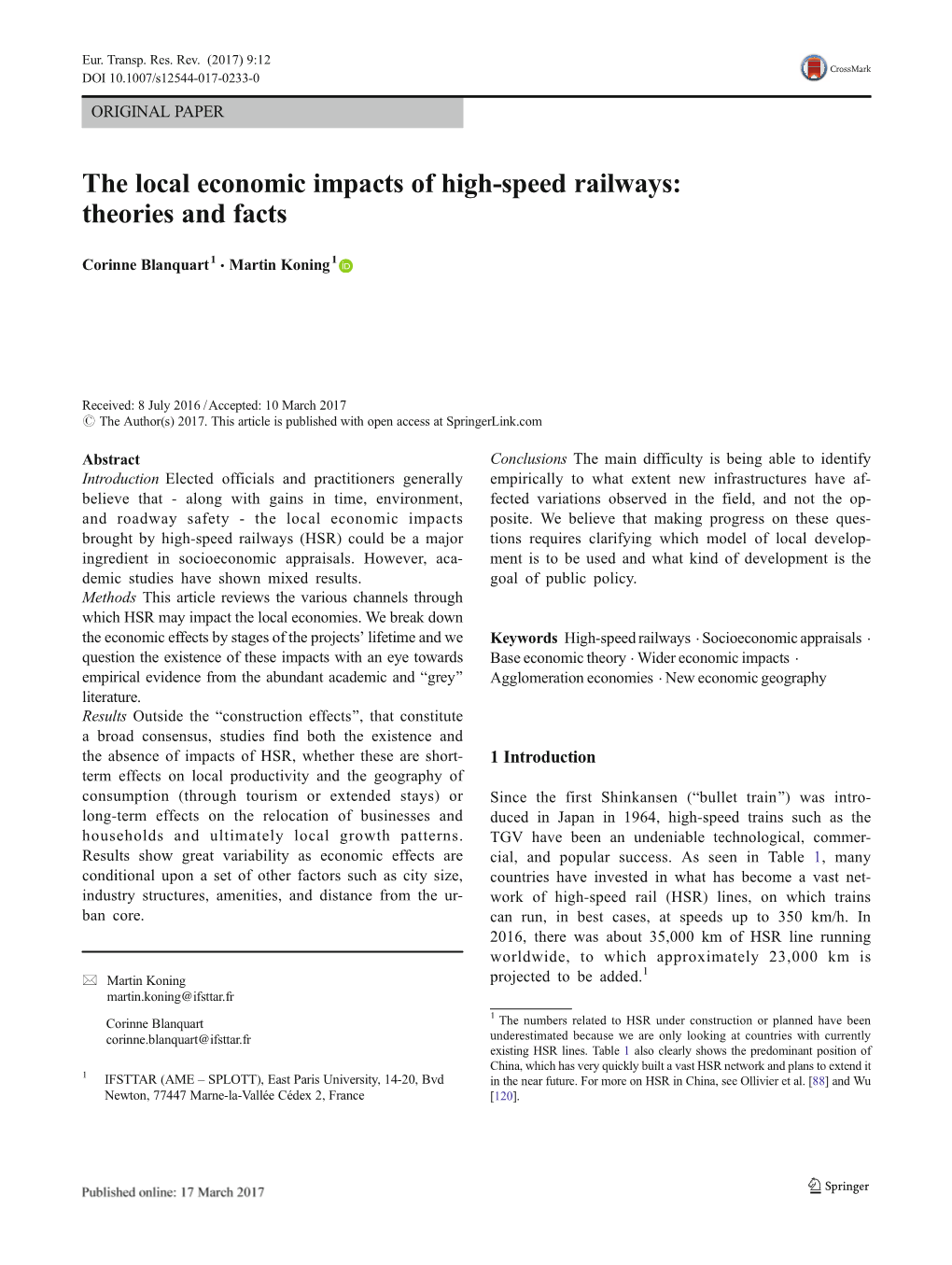 The Local Economic Impacts of High-Speed Railways: Theories and Facts