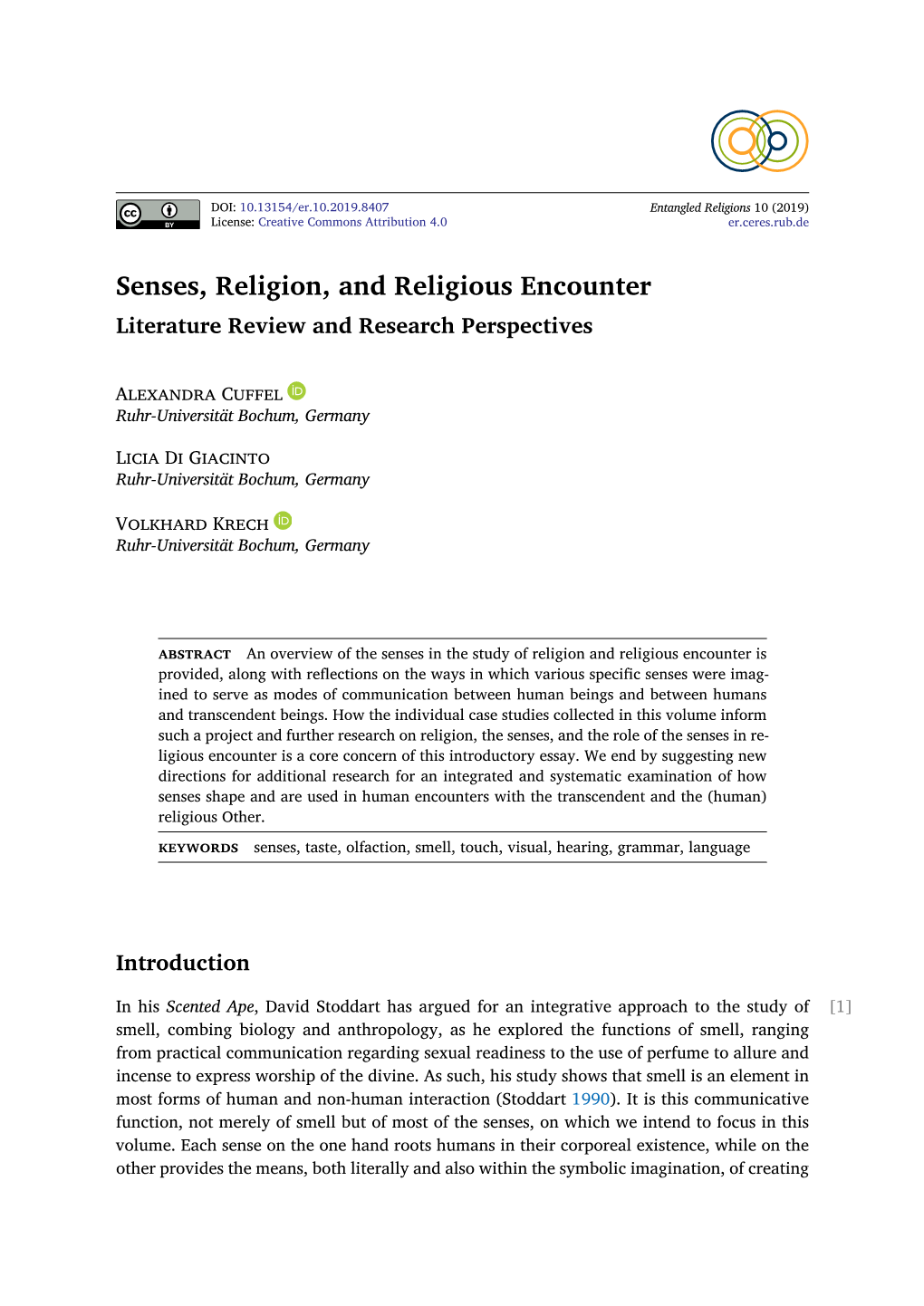 Senses, Religion, and Religious Encounter Literature Review and Research Perspectives