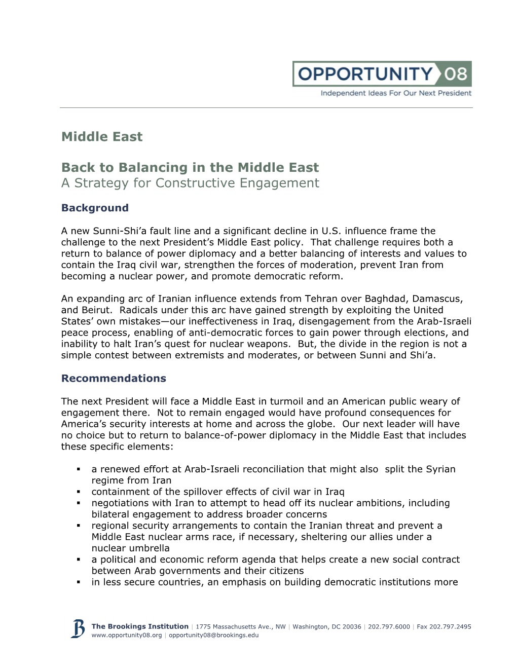 Balancing in the Middle East a Strategy for Constructive Engagement