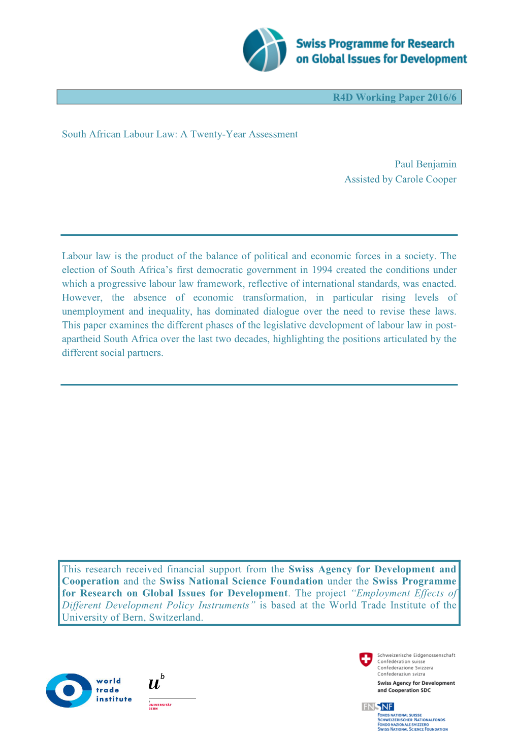 South African Labour Law: a Twenty-Year Assessment