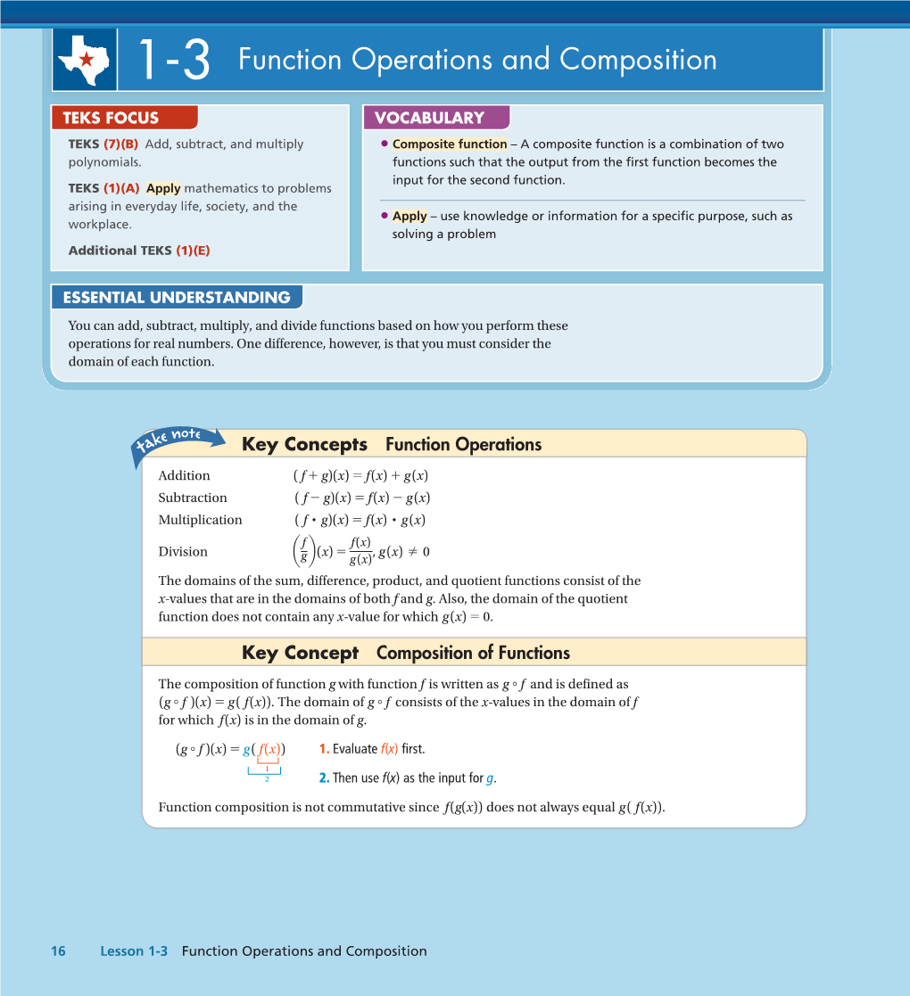 1-3 Function Operations and Composition