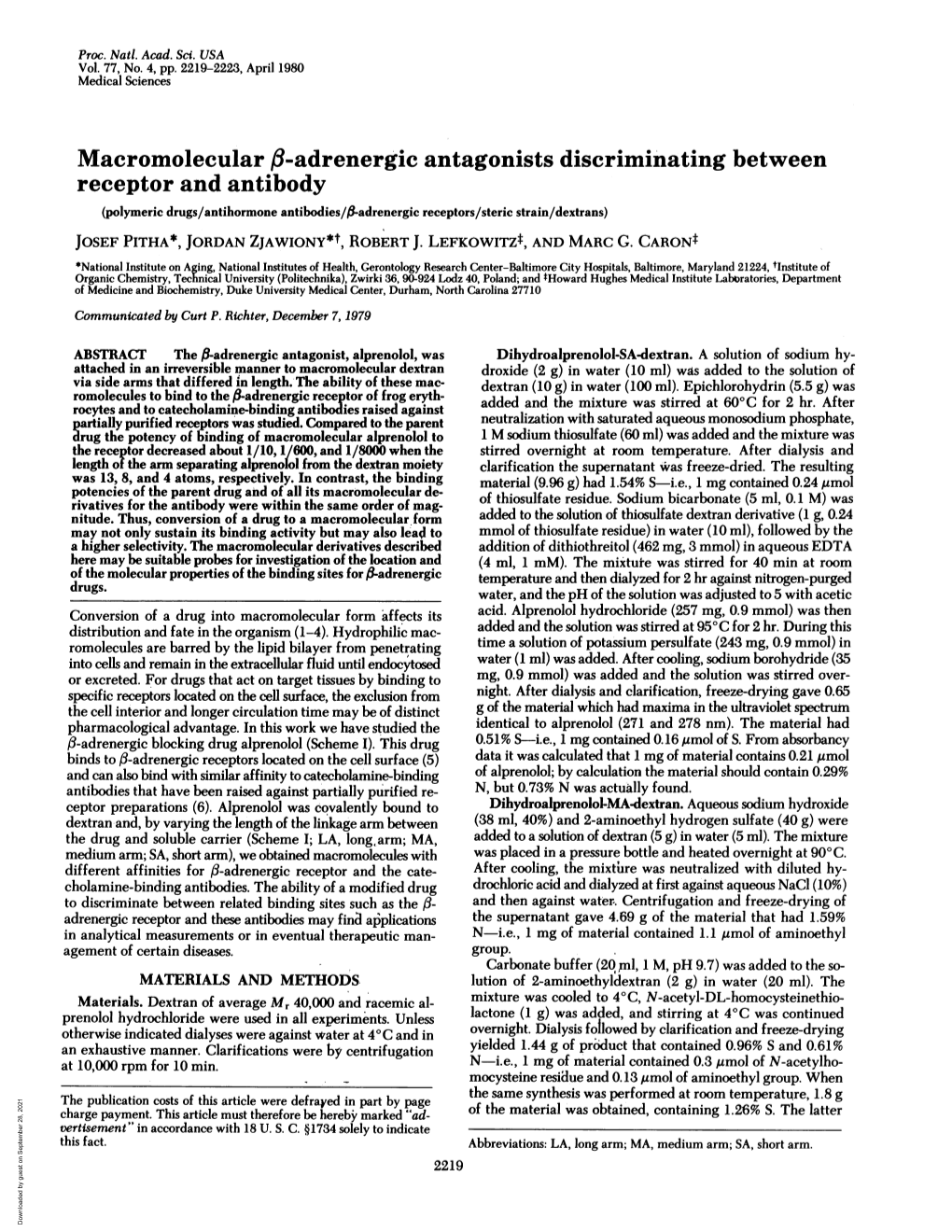 Macromolecular L-Adrenergic Antagonists Discriminating Between Receptor and Antibody