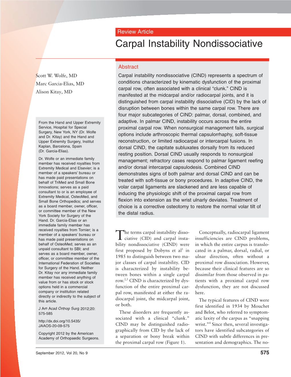 Carpal Instability Nondissociative