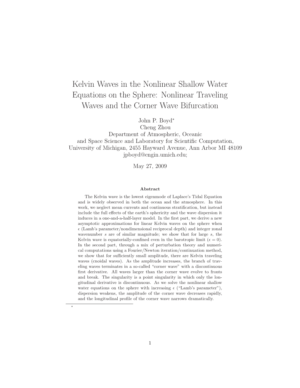 Kelvin Waves in the Nonlinear Shallow Water Equations on the Sphere: Nonlinear Traveling Waves and the Corner Wave Bifurcation
