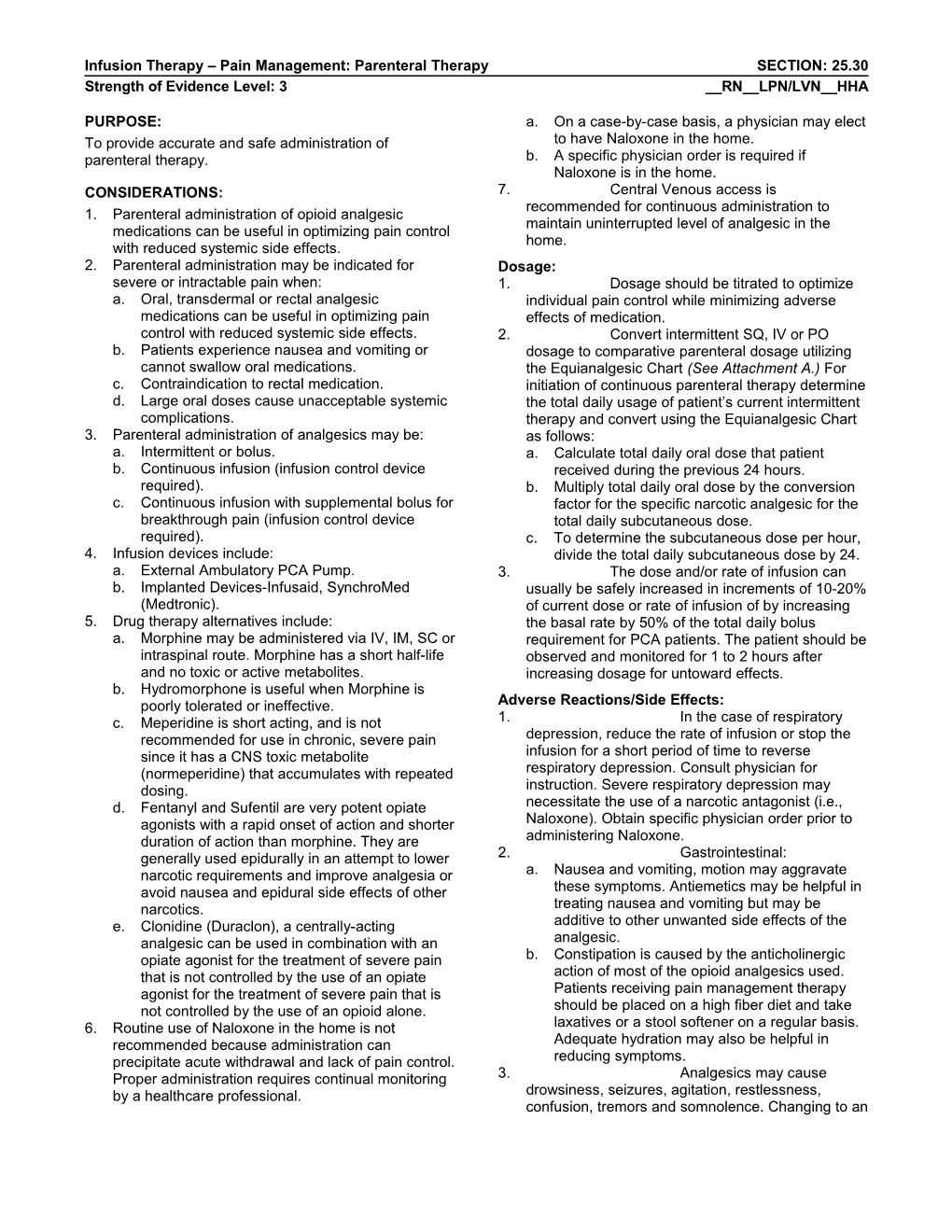 Infusion Therapy Pain Management: Parenteral Therapy SECTION: 25.30