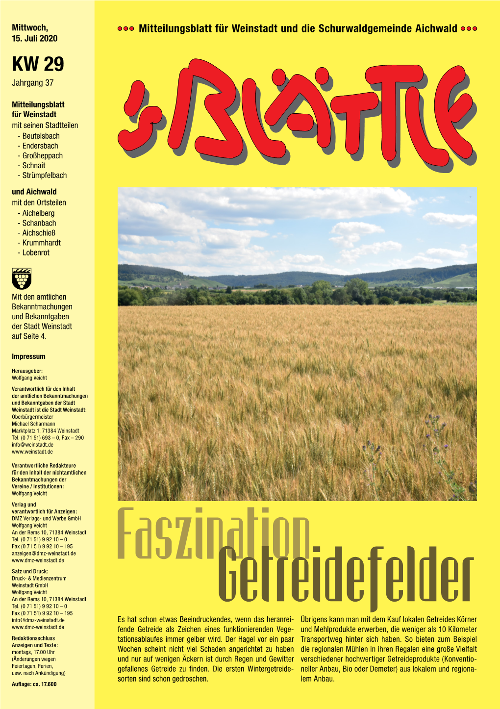 Mitteilungsblatt Für Weinstadt Und Die Schurwaldgemeinde Aichwald 15