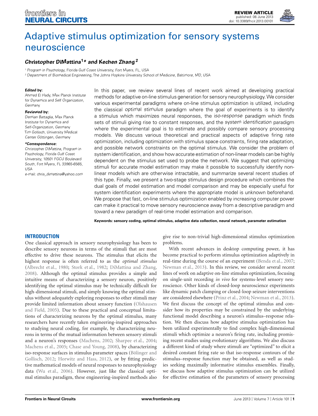 Adaptive Stimulus Optimization for Sensory Systems Neuroscience