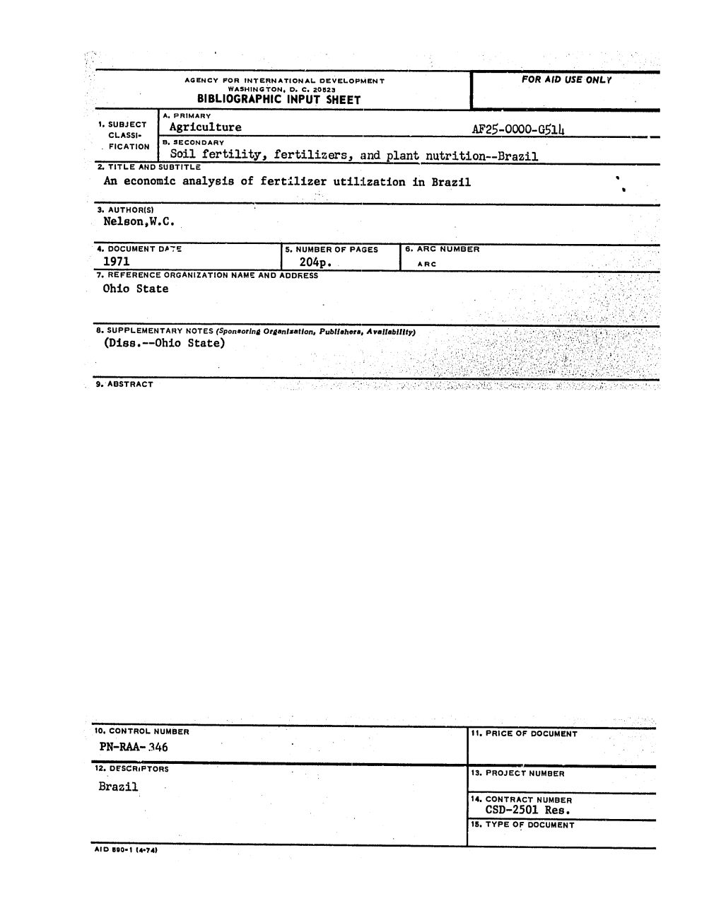 AF25-O000-G514 an Economic Analysis of Fertilizer Utilization