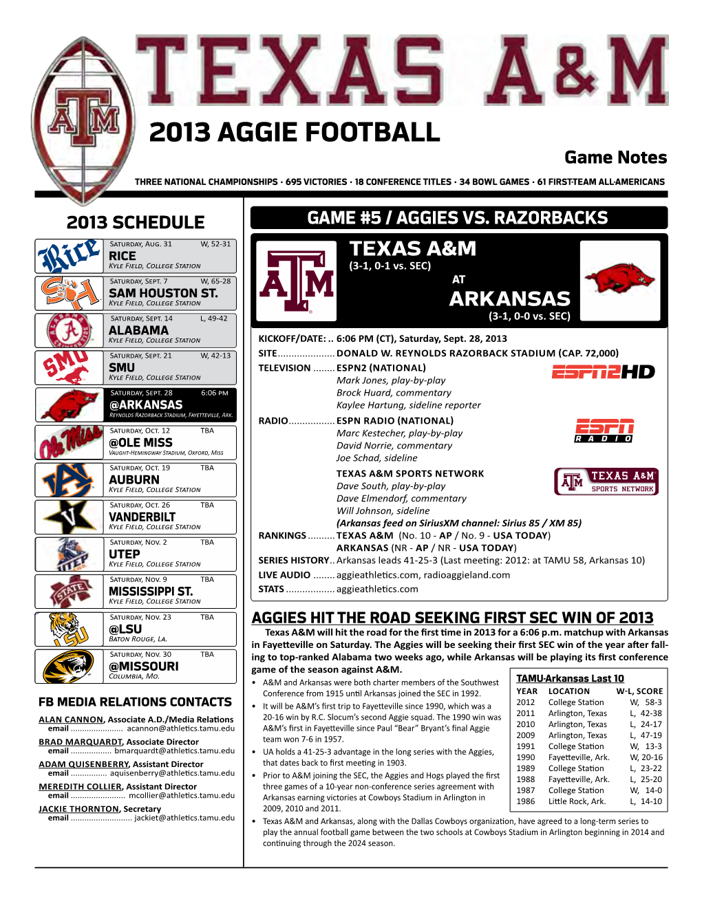 2013 AGGIE FOOTBALL Game Notes