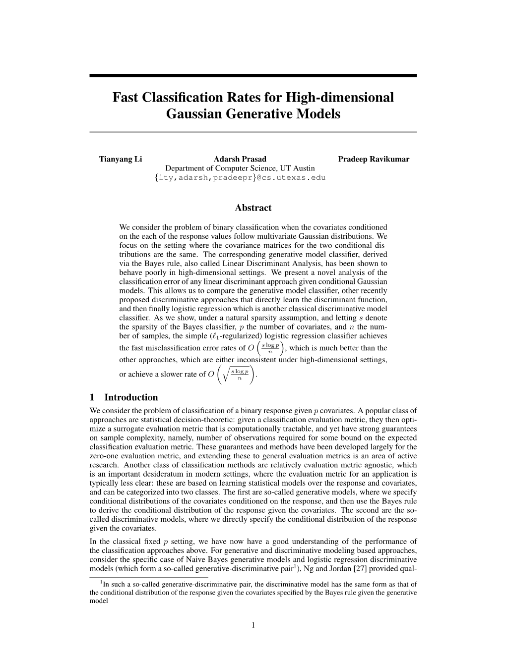 Fast Classification Rates for High-Dimensional Gaussian Generative Models