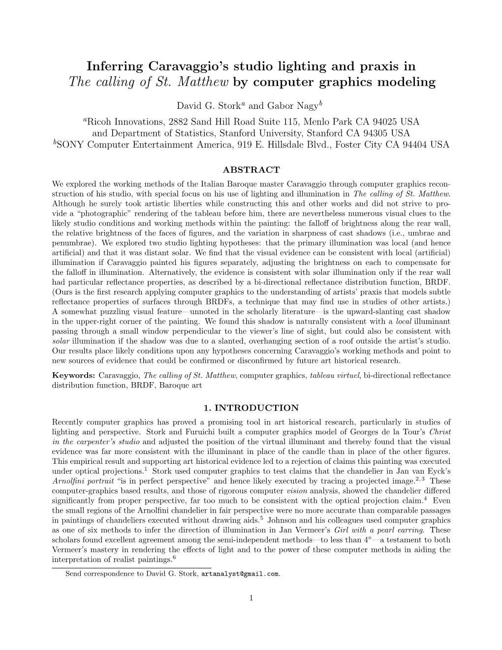 Inferring Caravaggio's Studio Lighting and Praxis in the Calling of St. Matthew by Computer Graphics Modeling