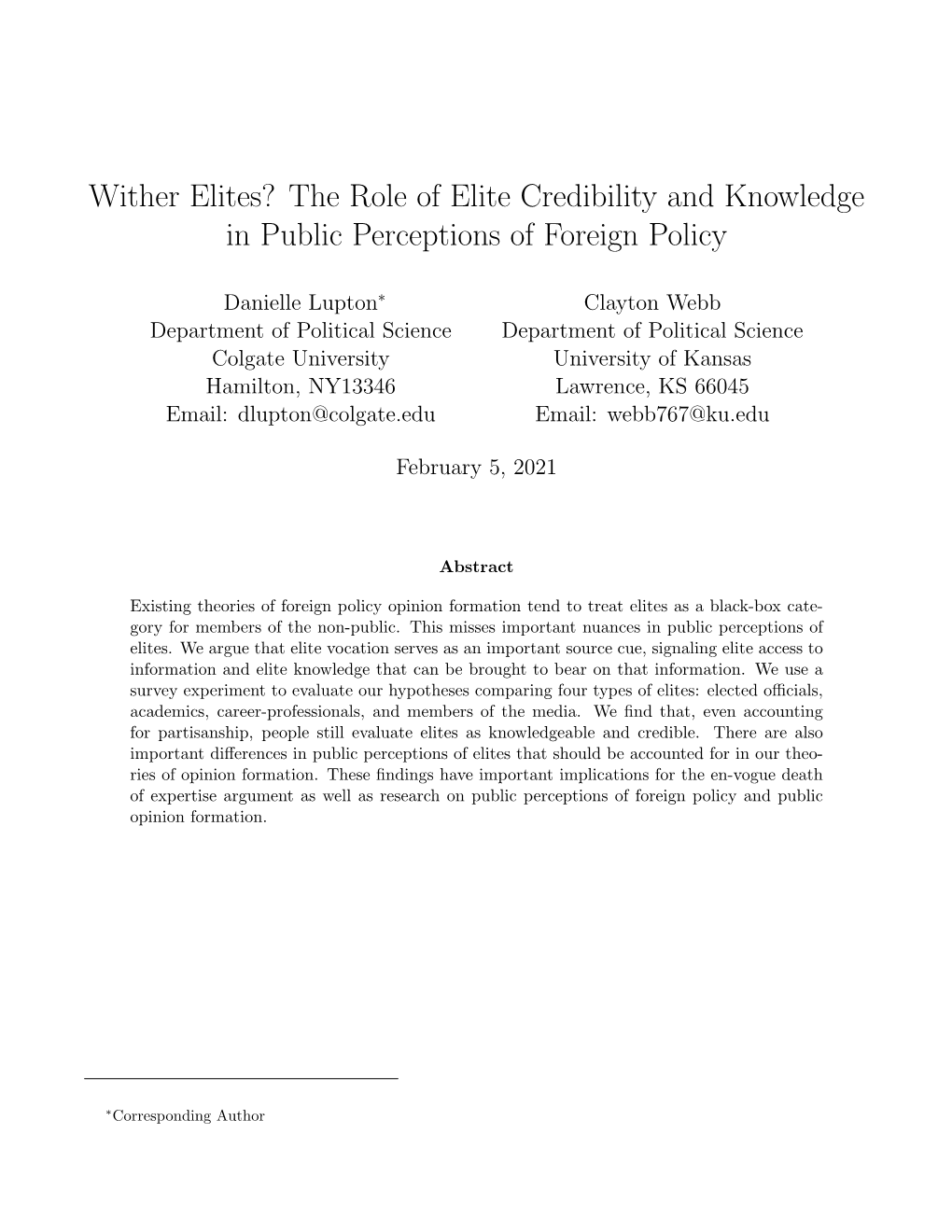 The Role of Elite Credibility and Knowledge in Public Perceptions of Foreign Policy