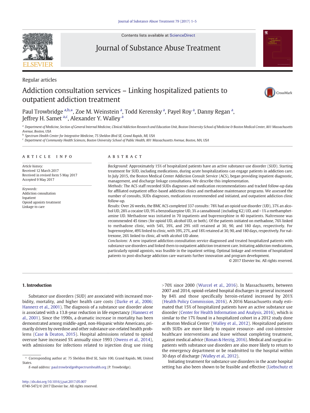 Addiction Consultation Services – Linking Hospitalized Patients to Outpatient Addiction Treatment