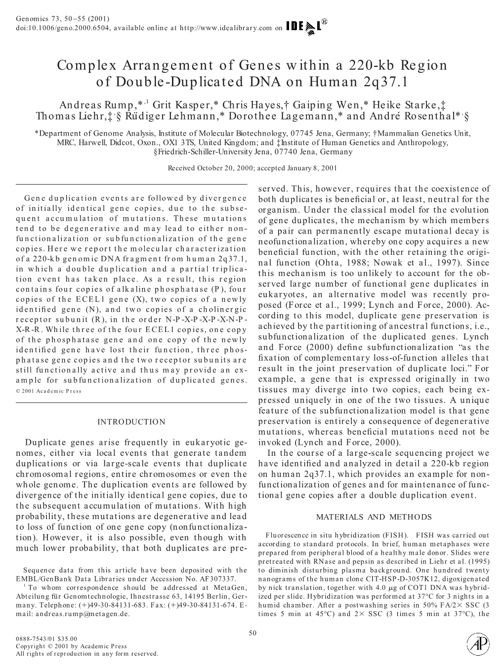 Complex Arrangement of Genes Within a 220-Kb Region of Double