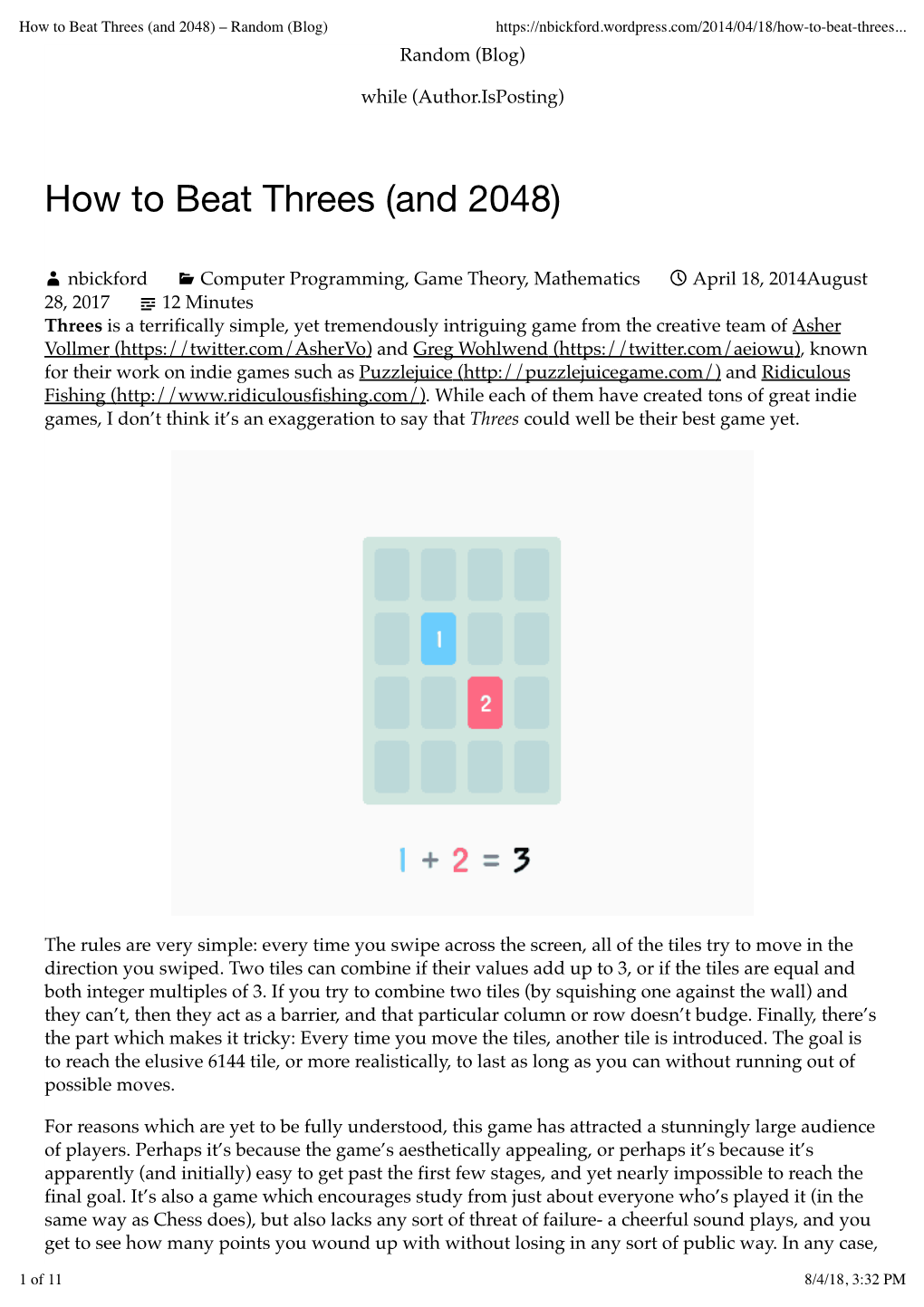 How to Beat Threes (And 2048) – Random (Blog)