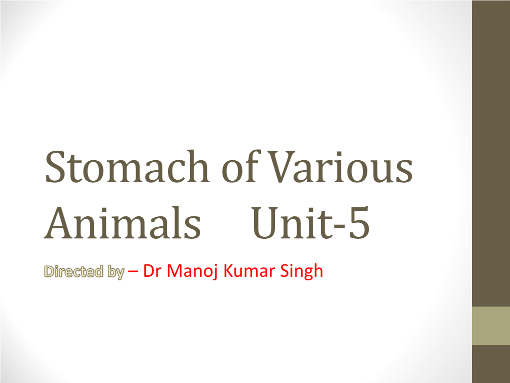 Stomach of Various Animals Unit-5 – Dr Manoj Kumar Singh Stomach of Horse
