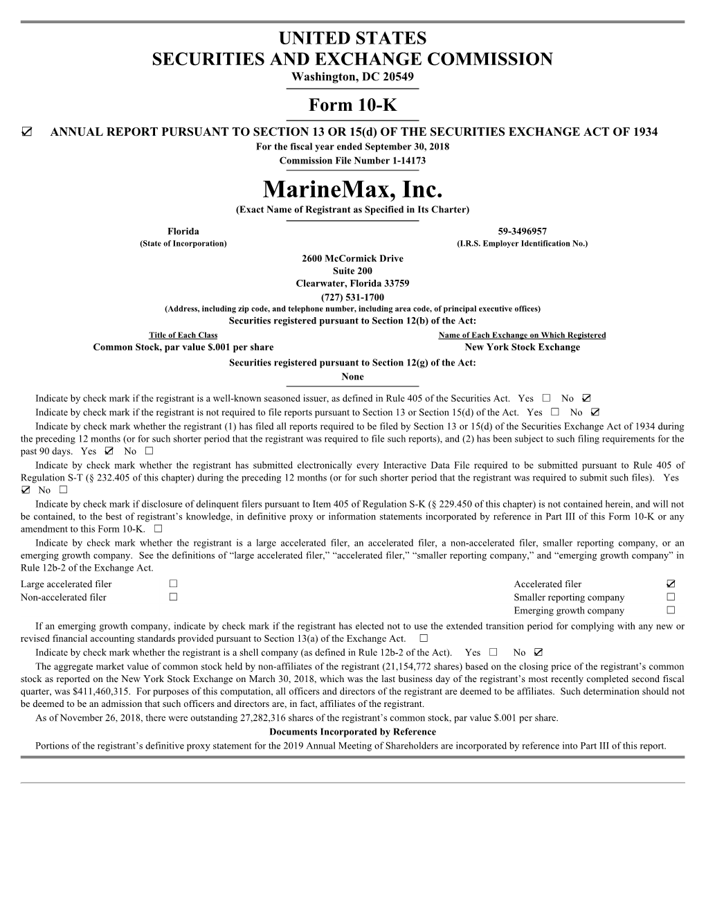 Marinemax, Inc. (Exact Name of Registrant As Specified in Its Charter)