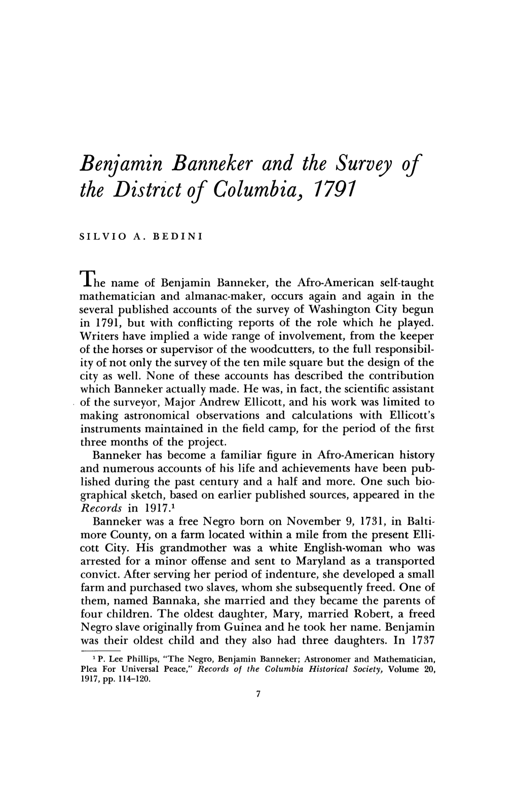 Benjamin Banneker and the Survey of the District of Columbia, 1791