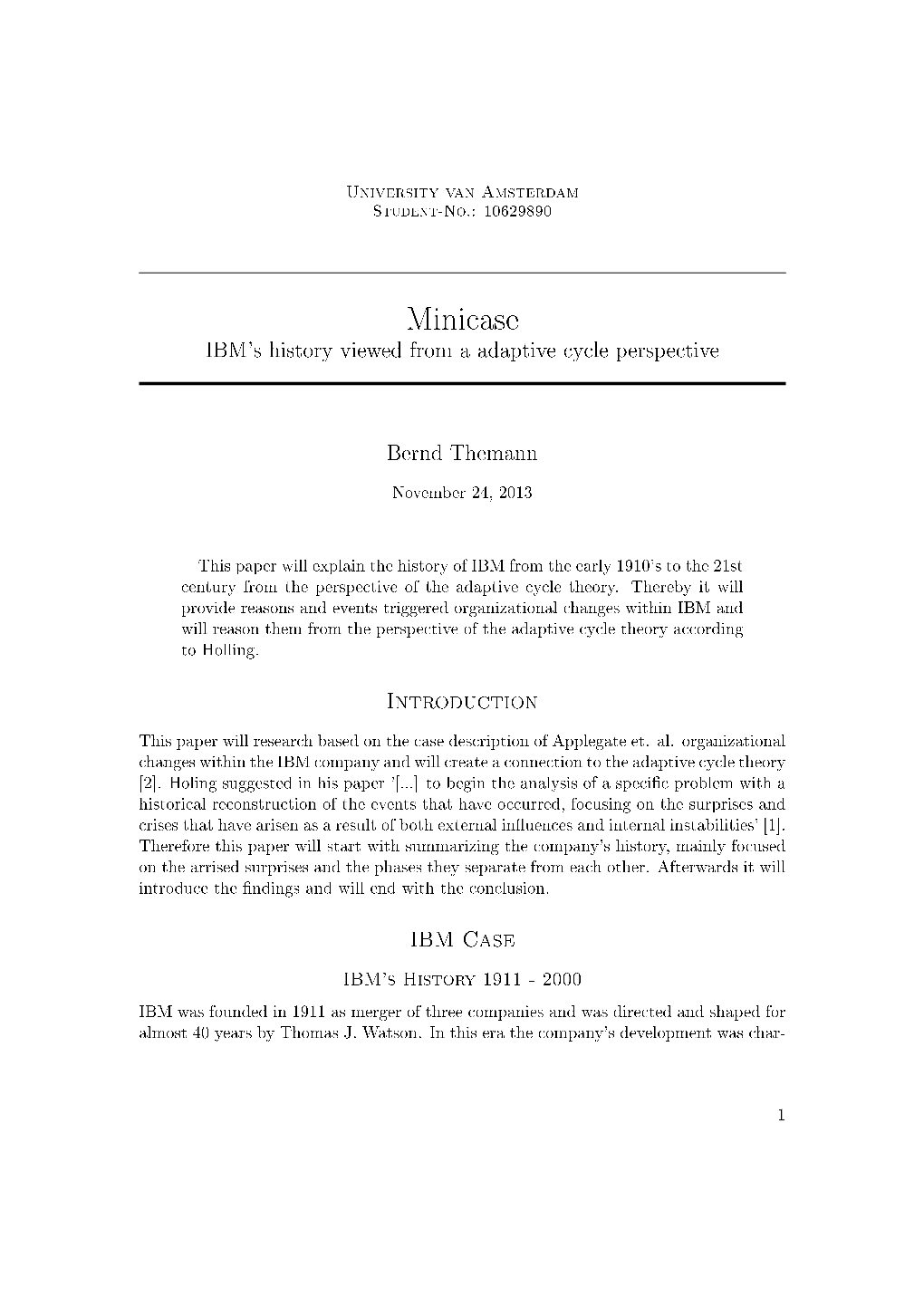 Minicase IBM's History Viewed from a Adaptive Cycle Perspective