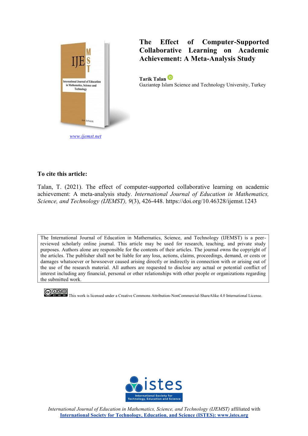 The Effect of Computer-Supported Collaborative Learning on Academic Achievement: a Meta-Analysis Study