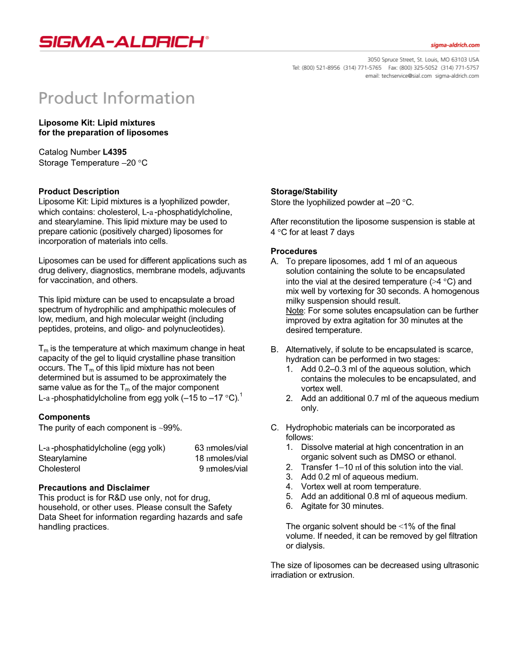 Liposome Kit: Lipid Mixtures (L4395)