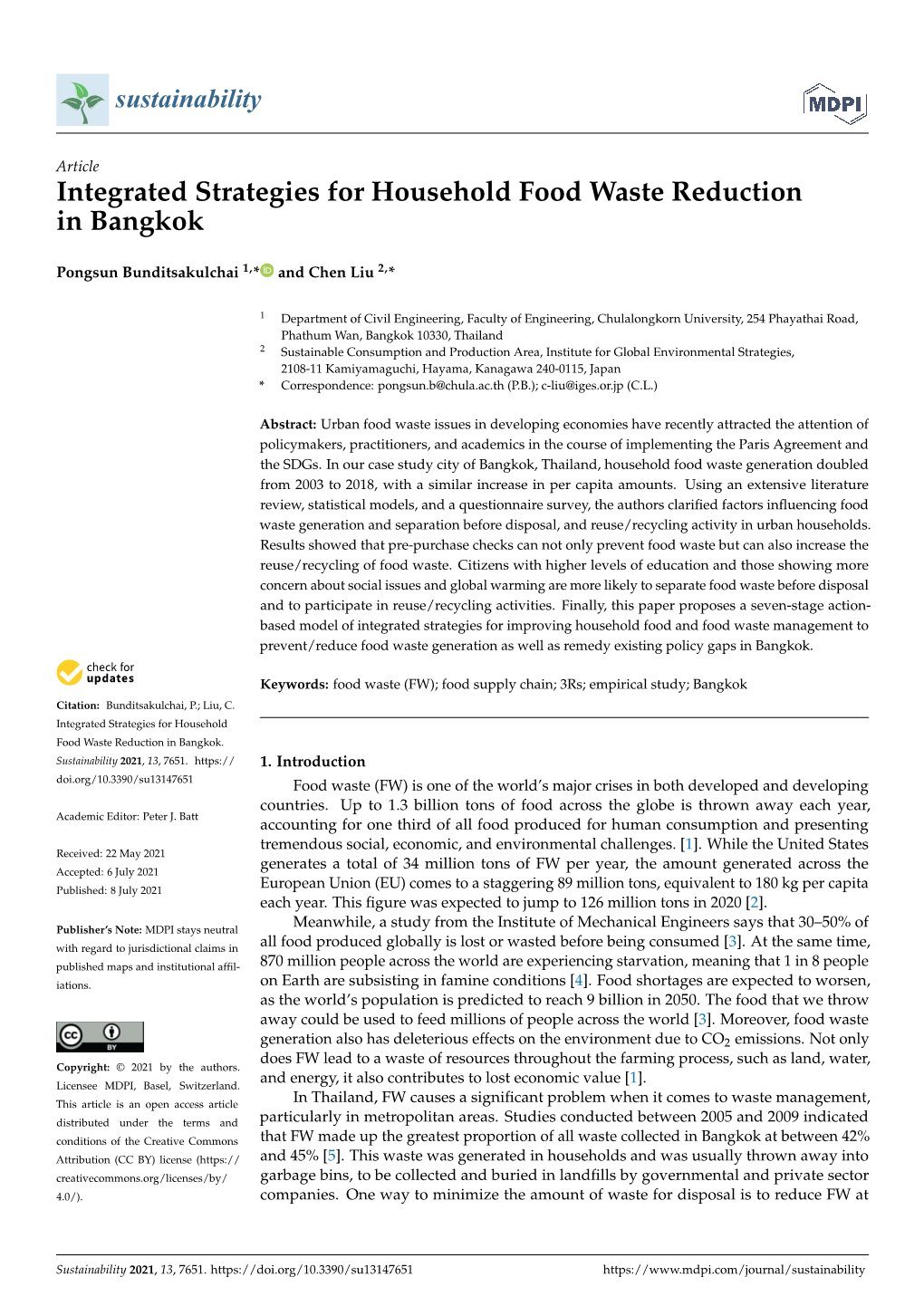 Integrated Strategies for Household Food Waste Reduction in Bangkok