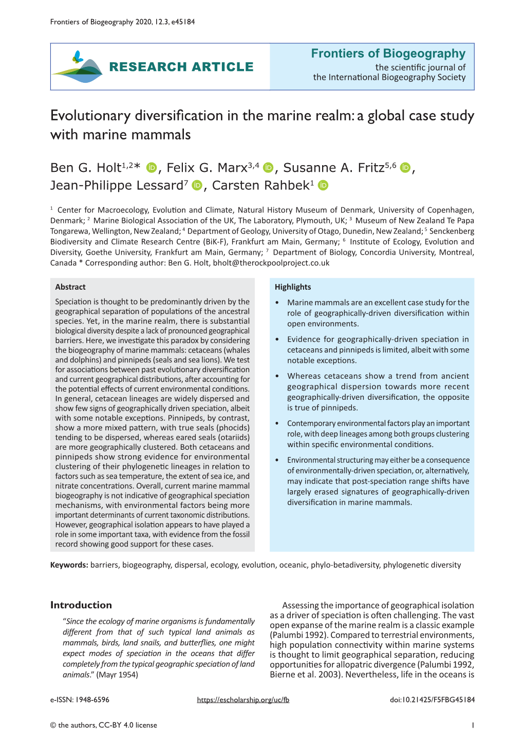 A Global Case Study with Marine Mammals