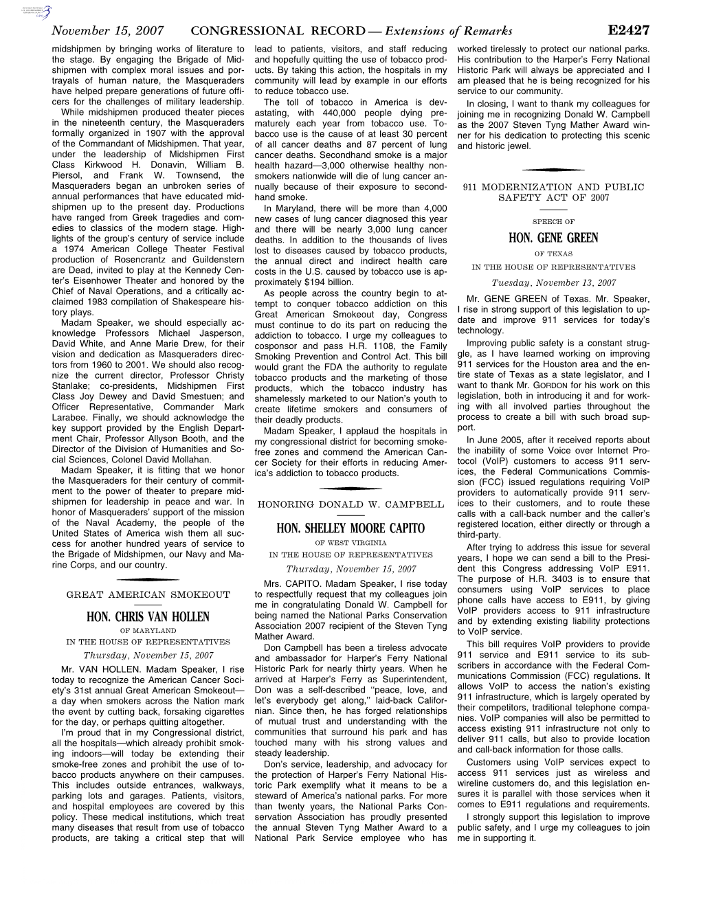 CONGRESSIONAL RECORD— Extensions of Remarks E2427 HON