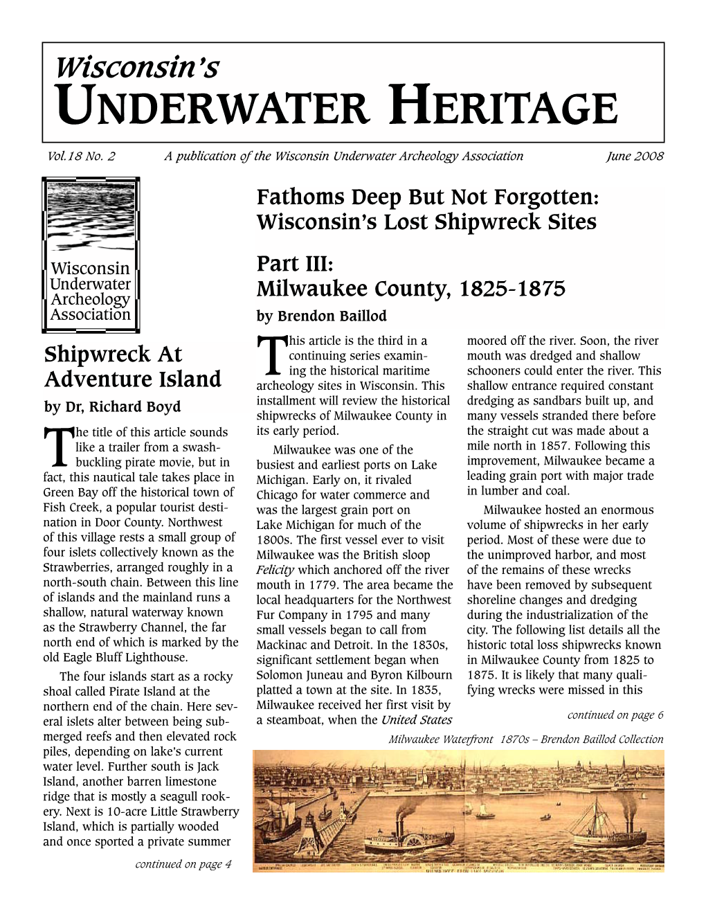 June 2008 Wisconsin’S Underwater Heritage  Wisconsin’S Underwater Heritage