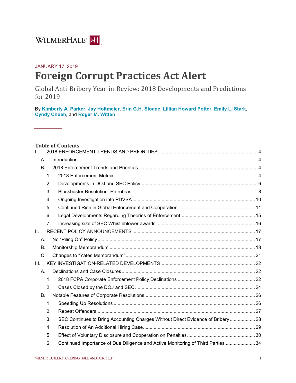 Foreign Corrupt Practices Act Alert Global Anti-Bribery Year-In-Review: 2018 Developments and Predictions for 2019