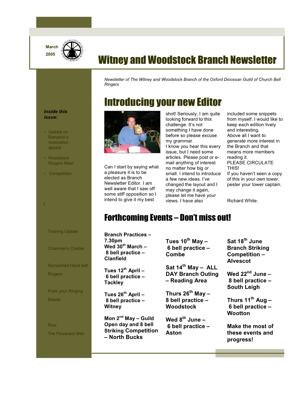 Witney and Woodstock Branch Newsletter Introducing Your New