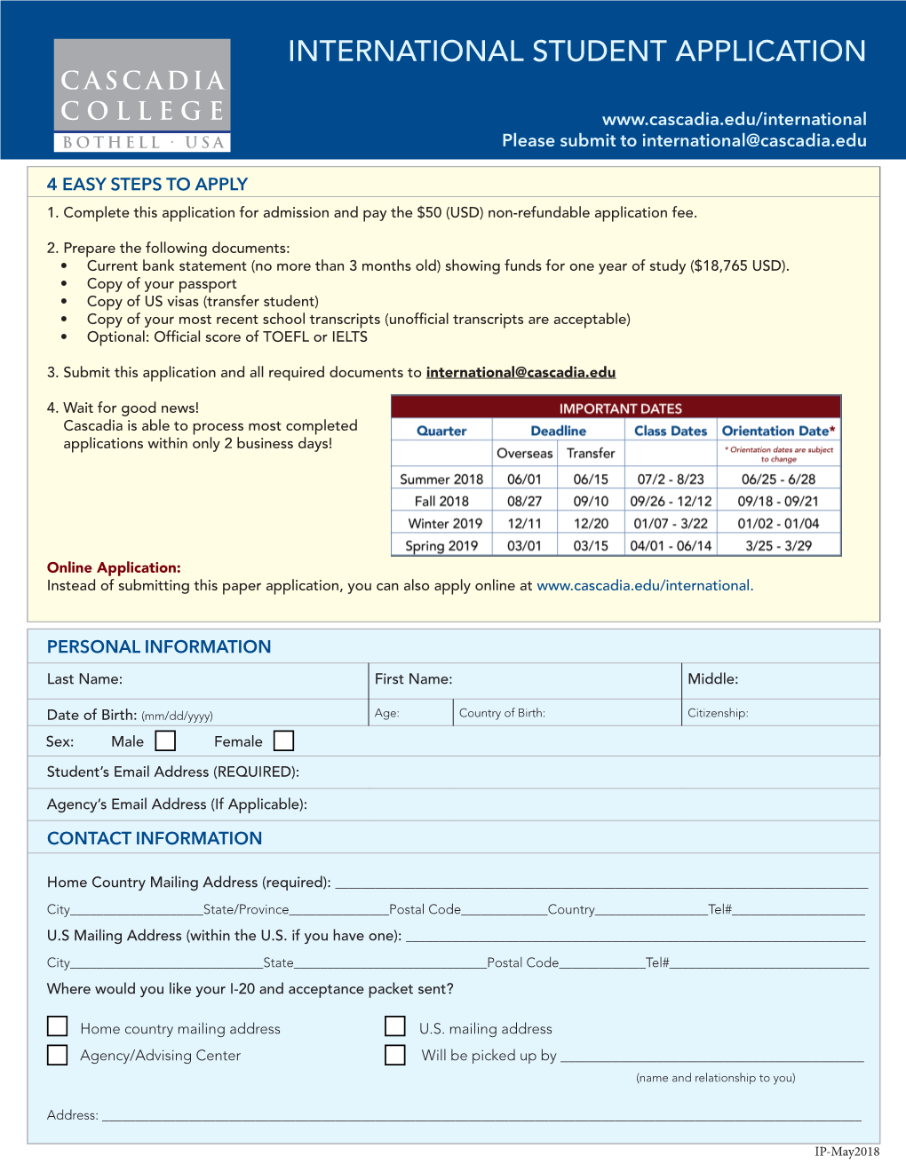 International Student Application Cascadia